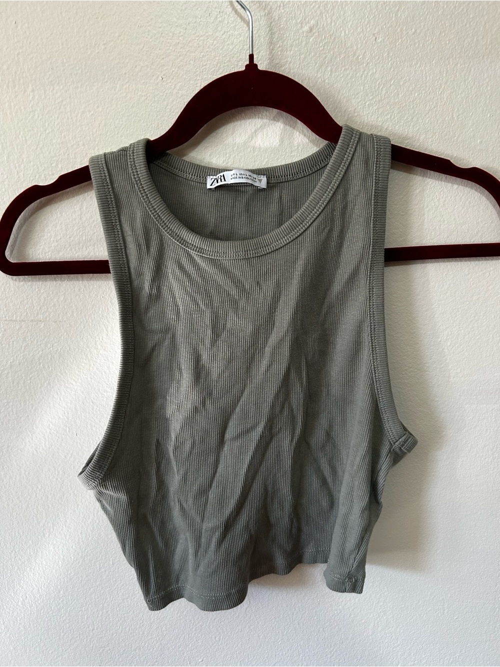 Zara Olive Ribbed Cropped Tank